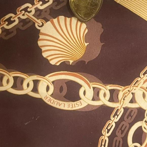 Estee Lauder Cosmetic Makeup Bag Chain Seashell Charm Brown Gold Travel Pouch​ - Picture 2 of 4